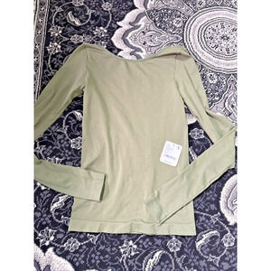 Free People Intimately Lowback Long Sleeve Shirt, Green, XXS